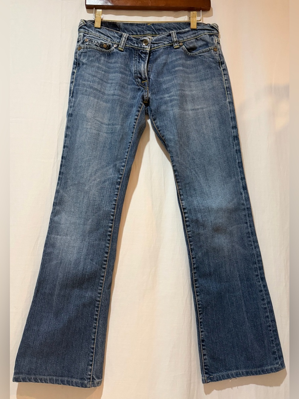 Evisu Vintage Low Rise Boot Cut Jeans w. Logo on Back Pocket -Washed Indigo - 28